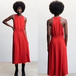Mango Bold Red Midi Dress